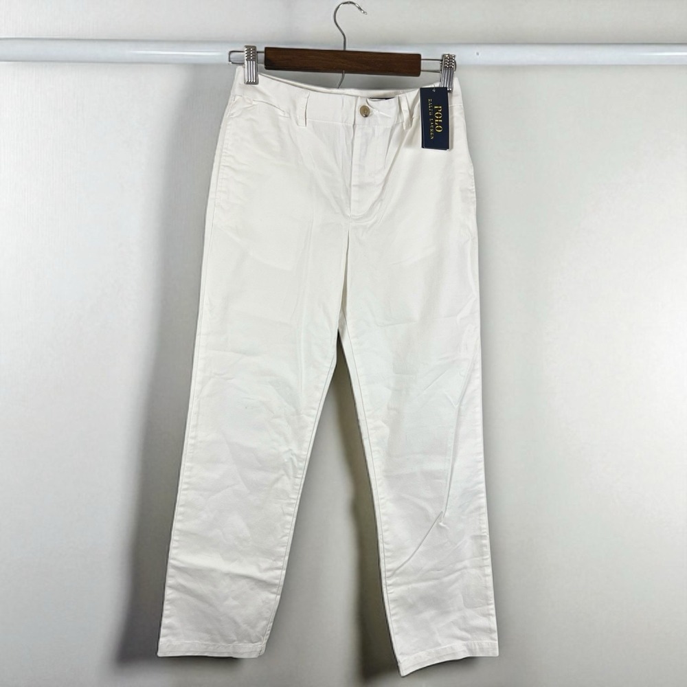 NWT Polo Ralph‎ Lauren Womens White Core Replen Stretch Straight Pants Size 14